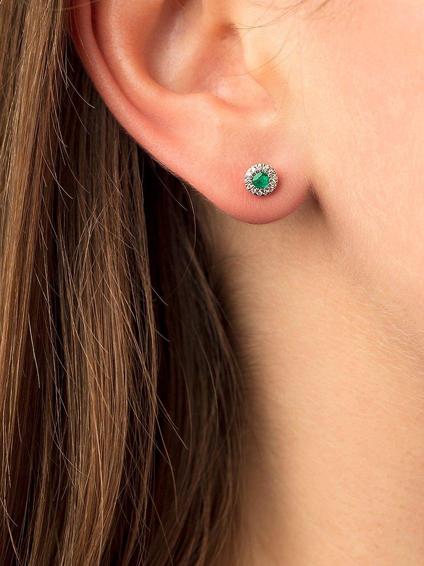Product image 2 of 3, which shows E.W Adams 18ct White Gold Diamond and Emerald Cluster Stud Earrings
