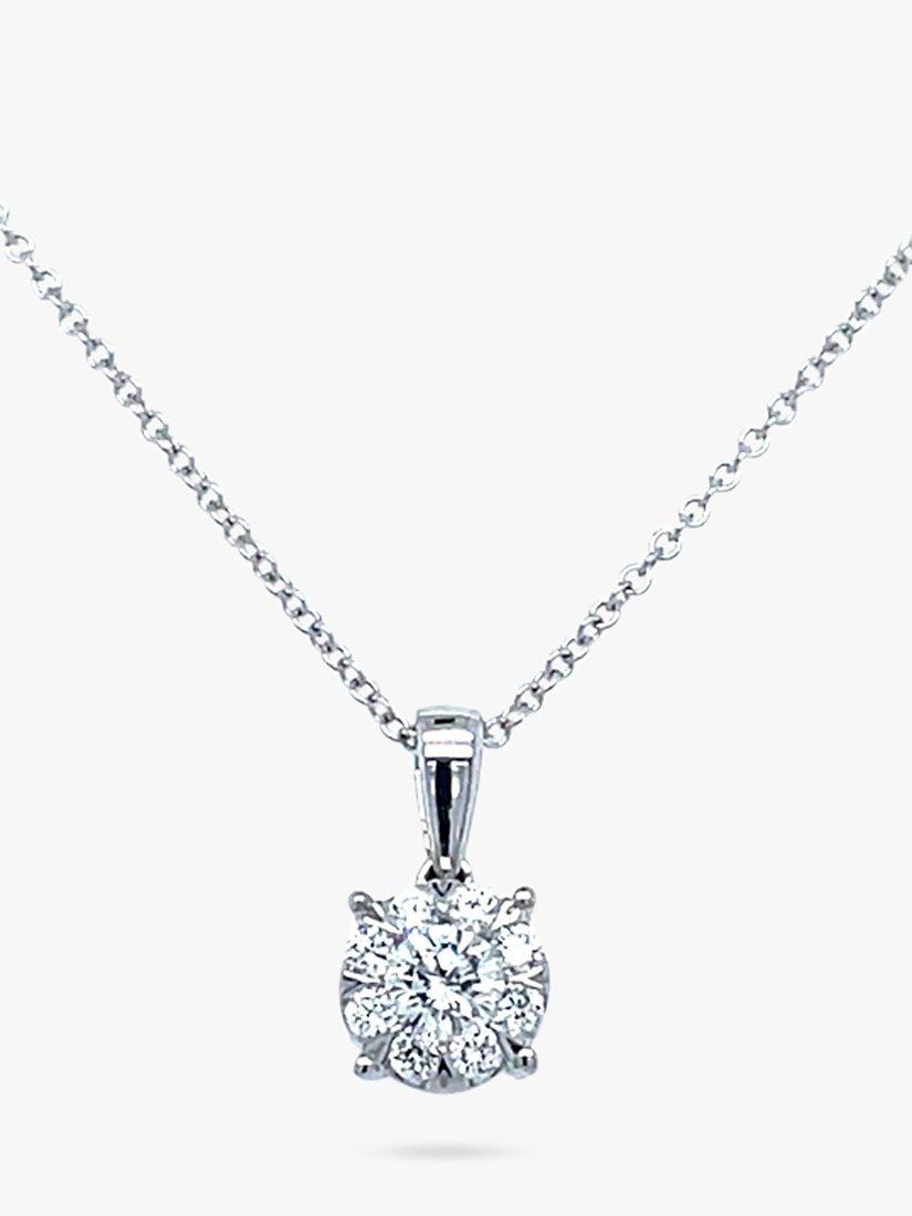 Product image 1 of 3, which shows E.W Adams 18ct White Gold Diamond Cluster Pendant Necklace