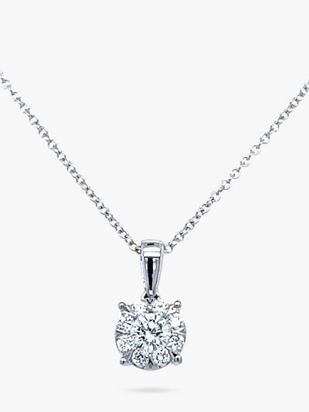 E.W Adams 18ct White Gold Diamond Cluster Pendant Necklace, 