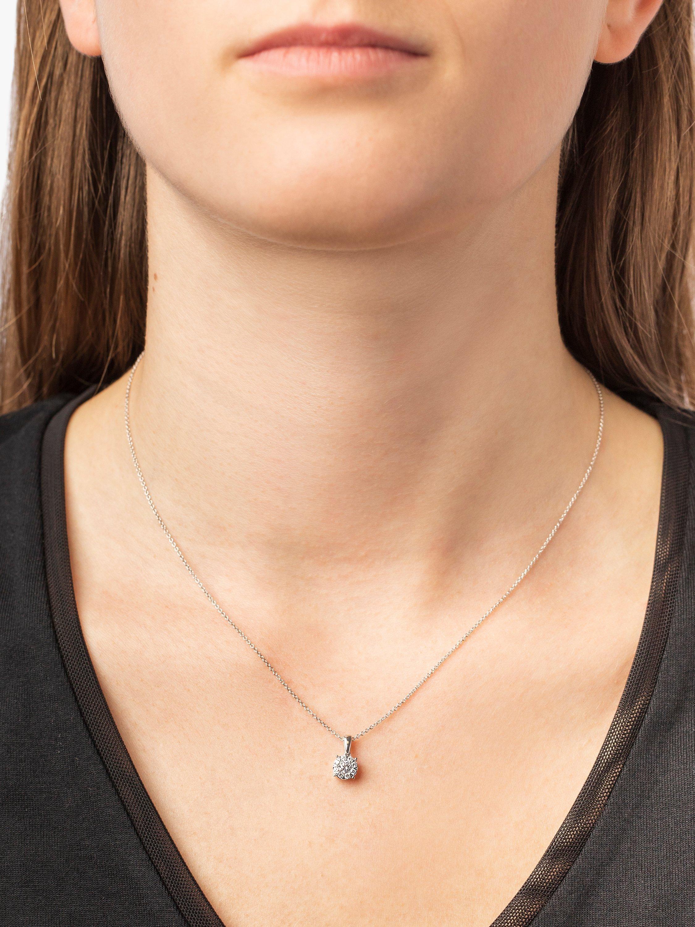 Product image 2 of 3, which shows E.W Adams 18ct White Gold Diamond Cluster Pendant Necklace
