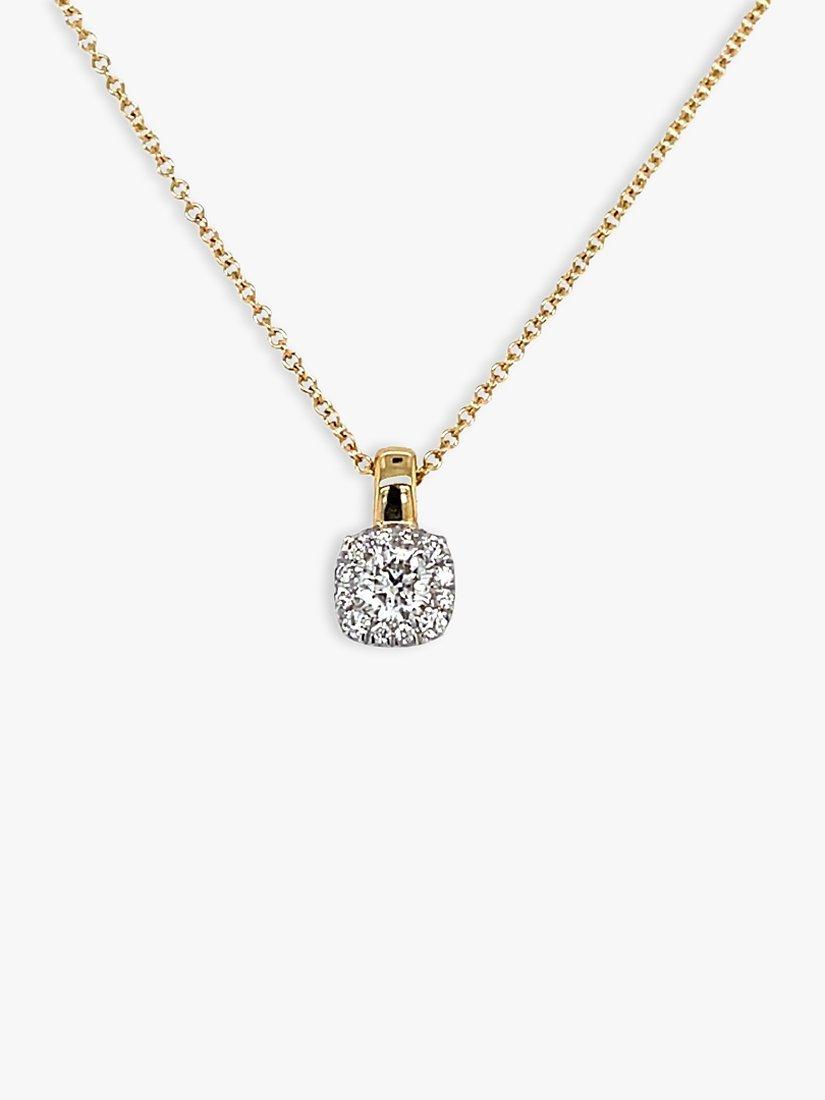 Product image 1 of 3, which shows E.W Adams 18ct Yellow Gold Diamond Cluster Pendant Necklace