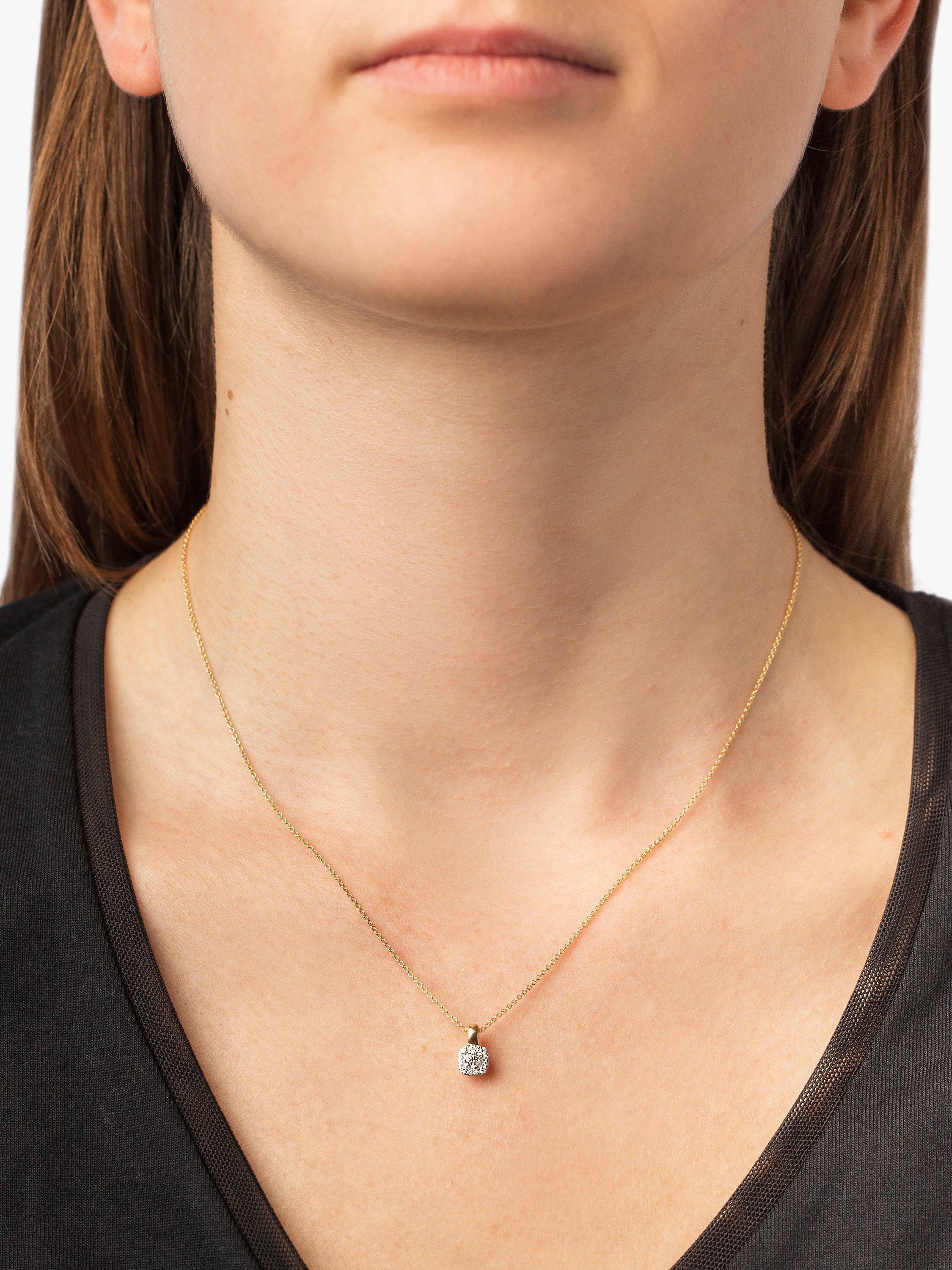 Product image 2 of 3, which shows E.W Adams 18ct Yellow Gold Diamond Cluster Pendant Necklace