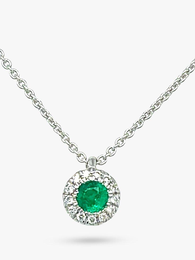 Product image 1 of 3, which shows E.W Adams 18ct White Gold Diamond and Emerald Cluster Pendant Necklace