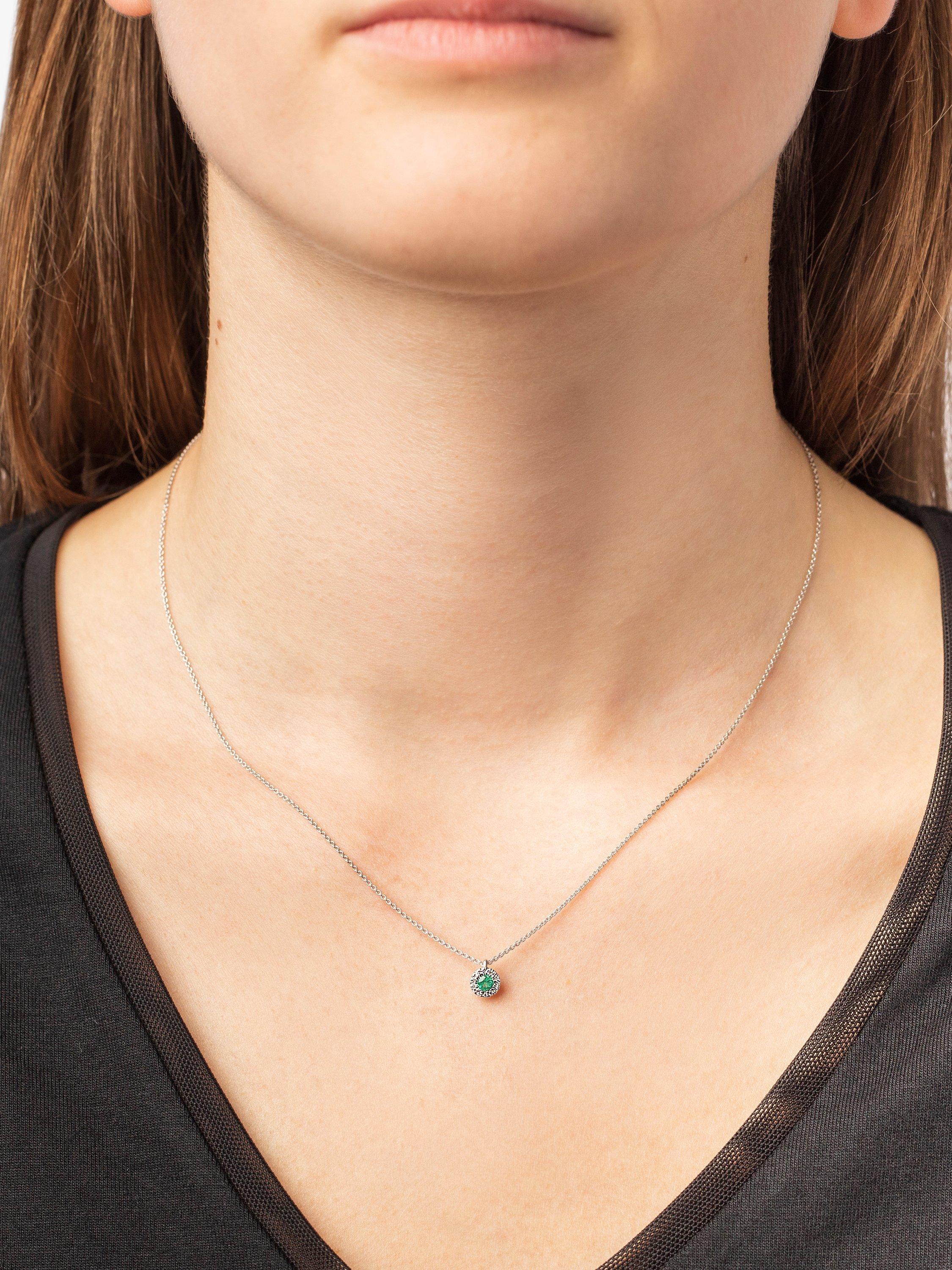 Product image 2 of 3, which shows E.W Adams 18ct White Gold Diamond and Emerald Cluster Pendant Necklace