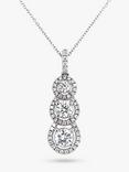 E.W Adams 18ct White Gold Diamond Triple Cluster Drop Pendant Necklace