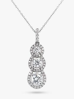 E.W Adams 18ct White Gold Diamond Triple Cluster Drop Pendant Necklace, White Gold