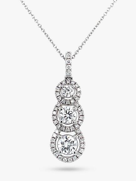 E.W Adams 18ct White Gold Diamond Triple Cluster Drop Pendant Necklace, White Gold