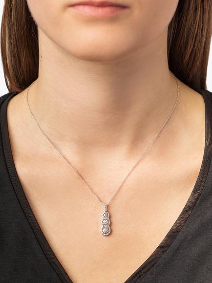 E.W Adams 18ct White Gold Diamond Triple Cluster Drop Pendant Necklace - view 2, White Gold