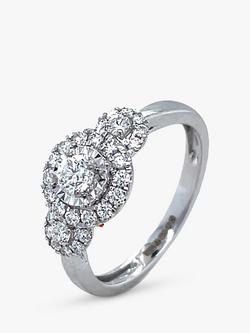 E.W Adams 18ct White Gold Diamond Cluster Trilogy Ring, N, White Gold