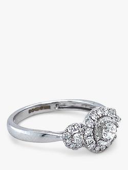 E.W Adams 18ct White Gold Diamond Cluster Trilogy Ring, N - view 2, White Gold