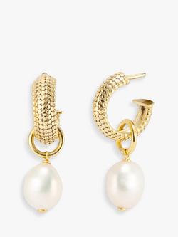 LARNAUTI Freshwater Pearl Hoop Drop Earrings, Gold, Gold