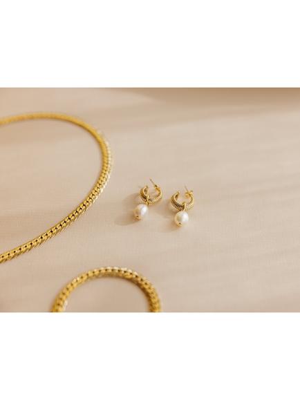 LARNAUTI Freshwater Pearl Hoop Drop Earrings, Gold - view 2, Gold