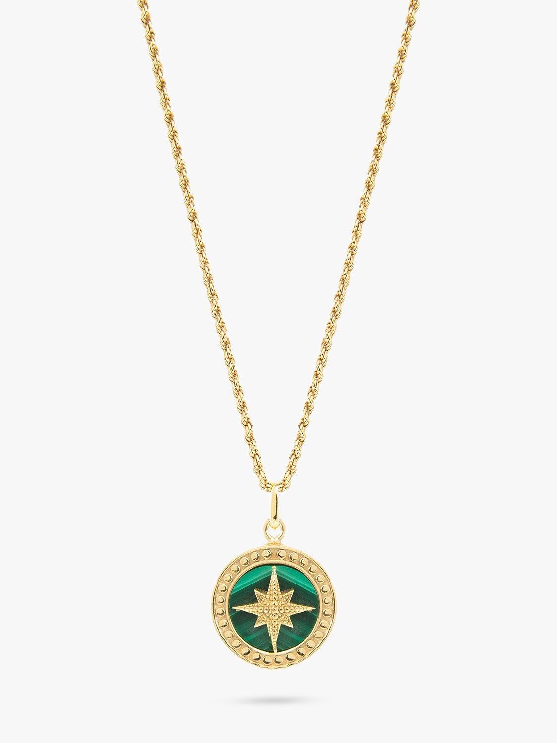 Product image 1 of 3, which shows LARNAUTI Beaded Edge North Star Malachite Pendant Necklace, Gold/Green