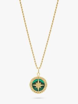LARNAUTI Beaded Edge North Star Malachite Pendant Necklace, Gold/Green, Gold