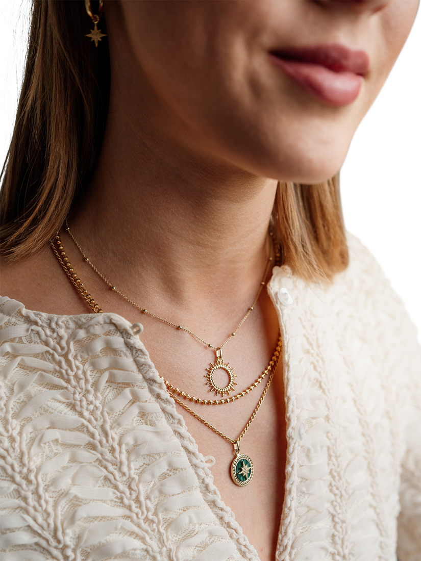 Product image 2 of 3, which shows LARNAUTI Beaded Edge North Star Malachite Pendant Necklace, Gold/Green