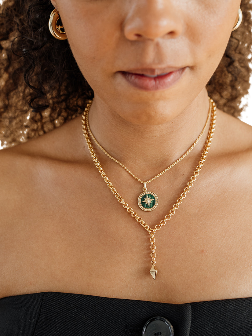 Product image 3 of 3, which shows LARNAUTI Beaded Edge North Star Malachite Pendant Necklace, Gold/Green