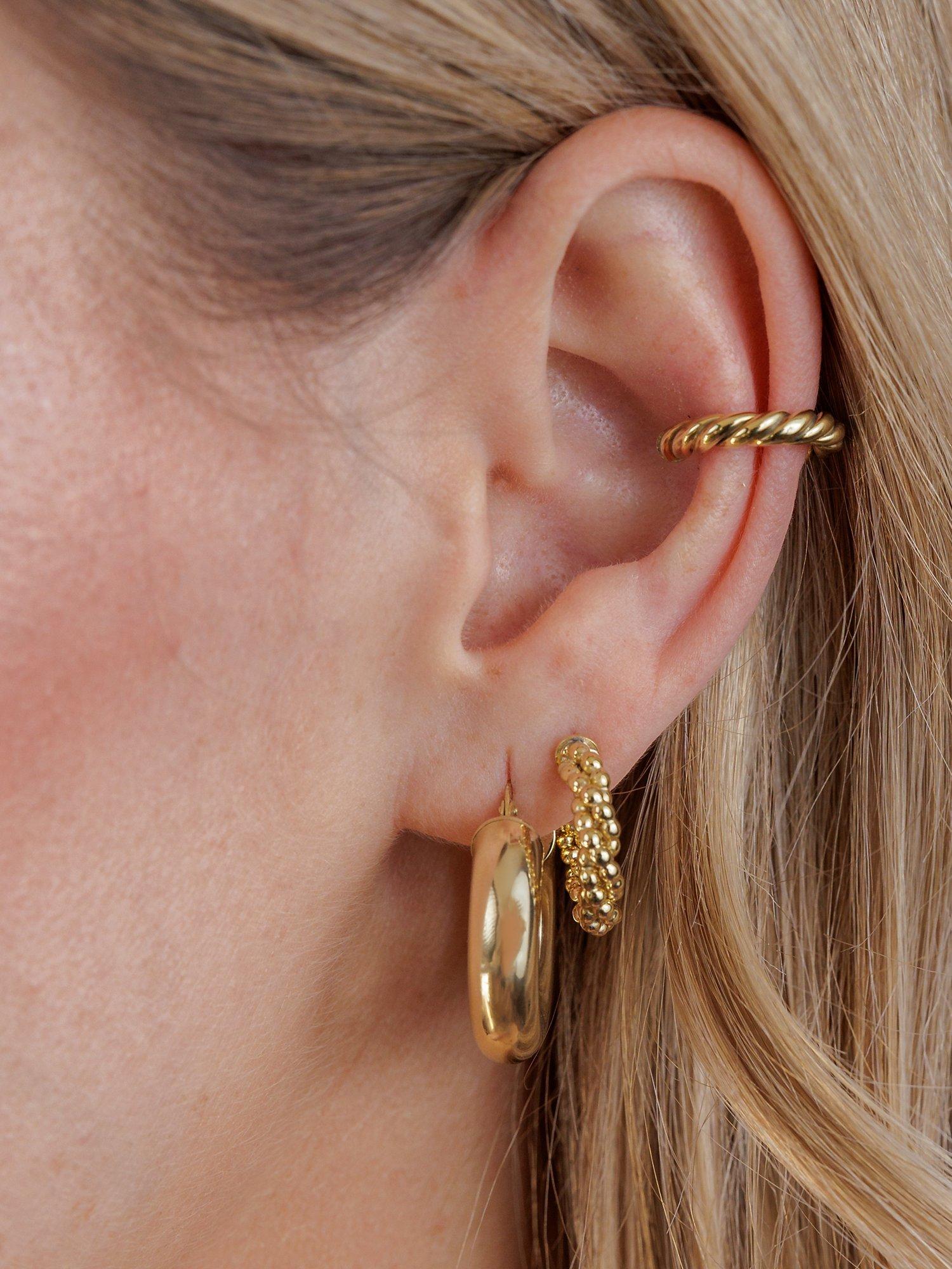 Product image 4 of 5, which shows LARNAUTI Twisted Bead Hoop Earrings, Gold