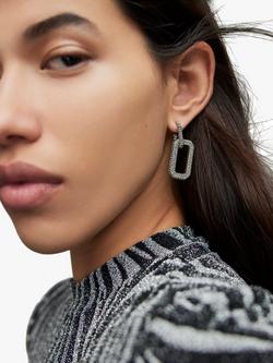 AllSaints Geometric Link Pave Drop Earrings, Silver - view 2, Silver