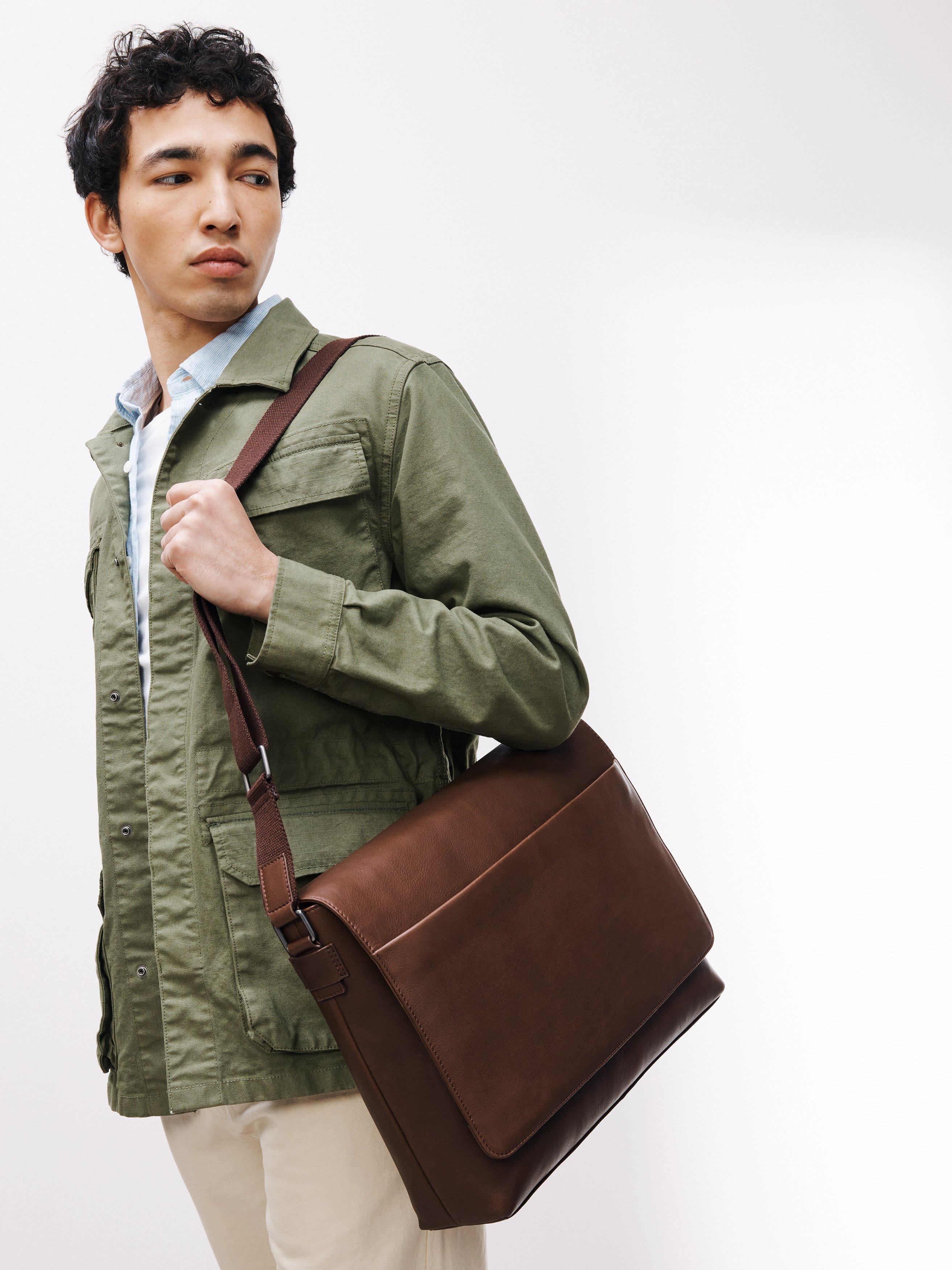 John Lewis Oslo Leather Messenger Bag Brown