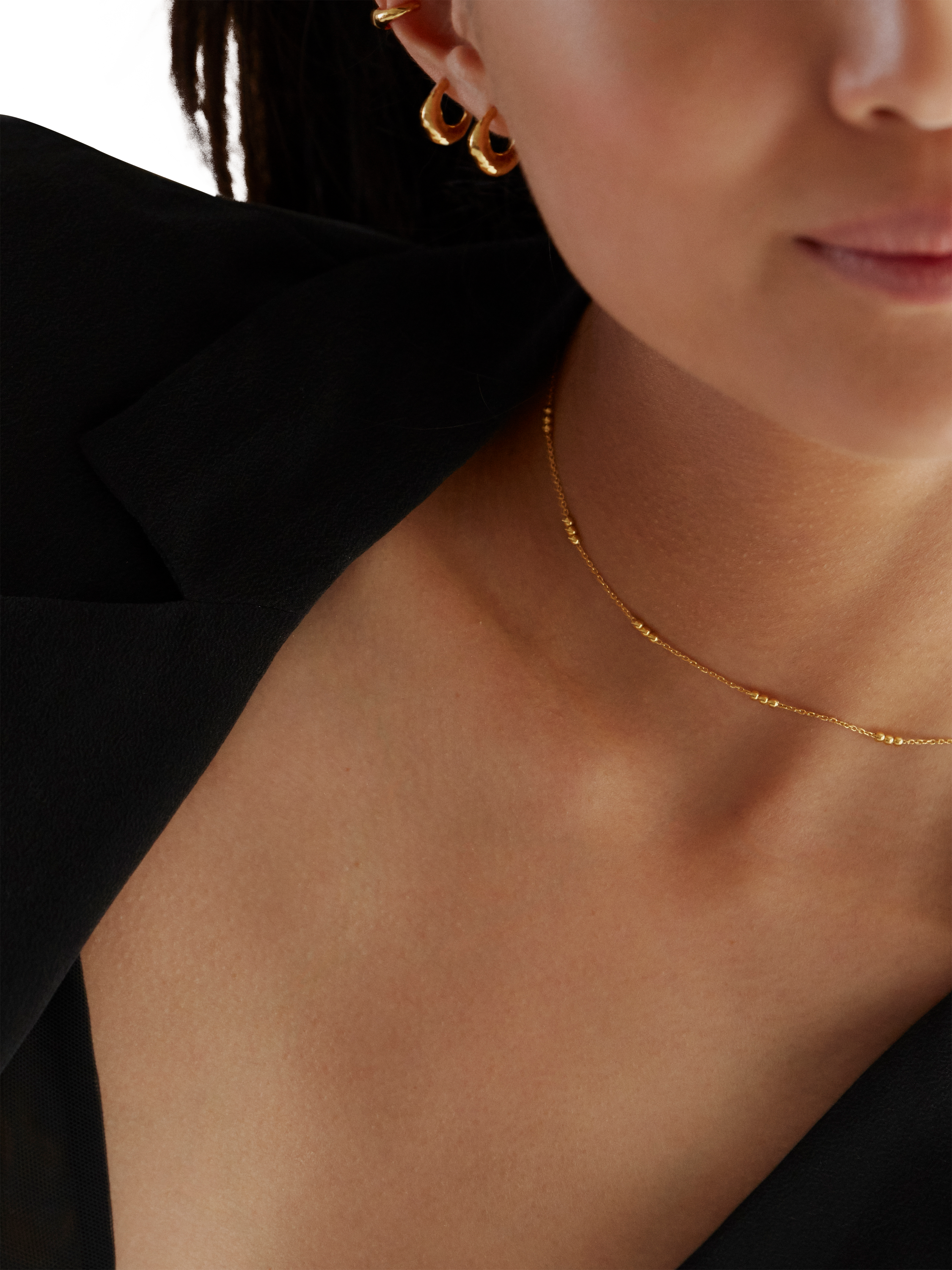 Product image 2 of 6, which shows Monica Vinader Triple Beaded Choker Necklace, Gold