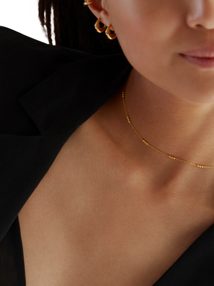 Monica Vinader Triple Beaded Choker Necklace, Gold - view 2, Gold