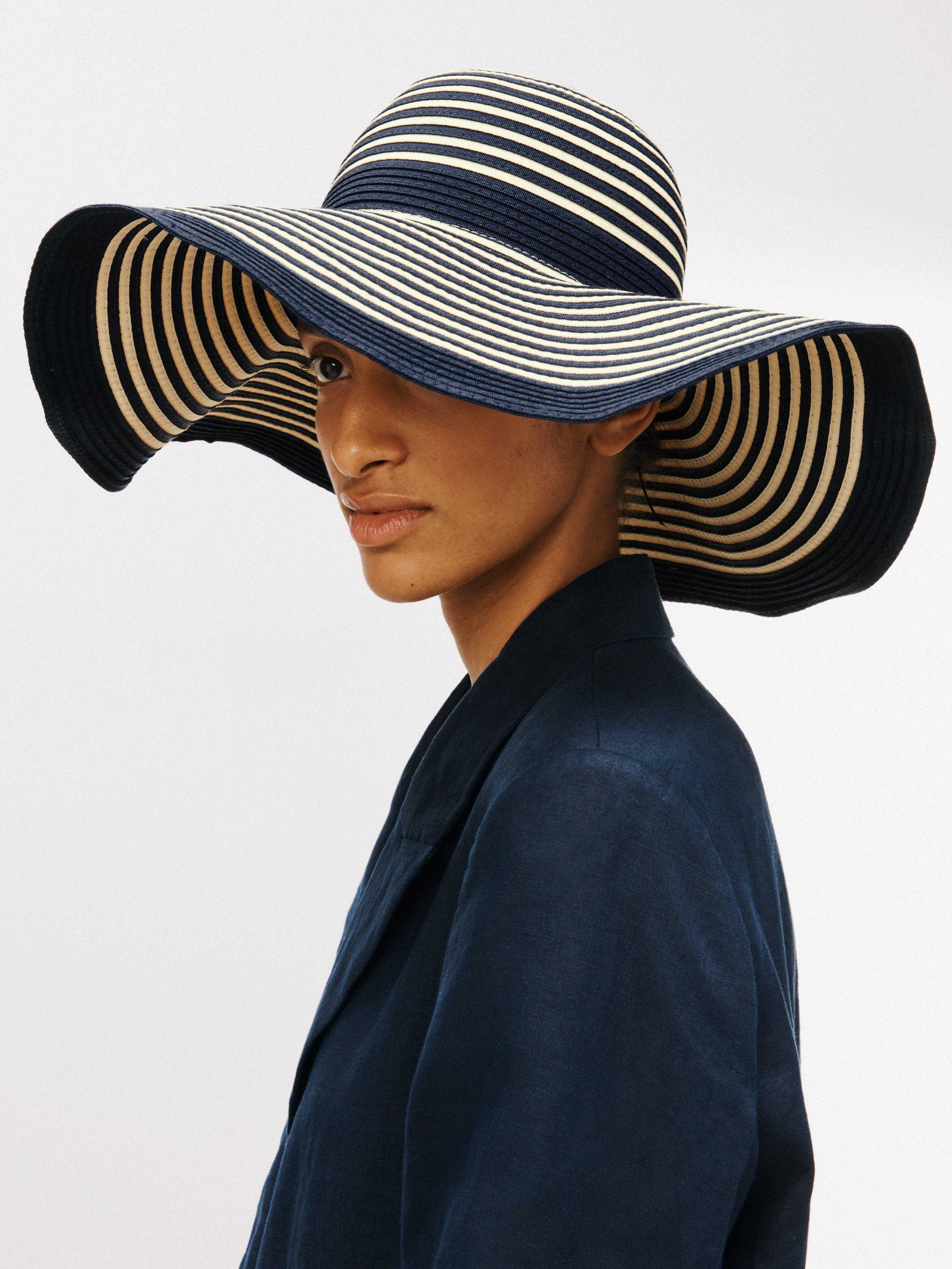 John Lewis Striped Floppy Hat, Navy/Natural