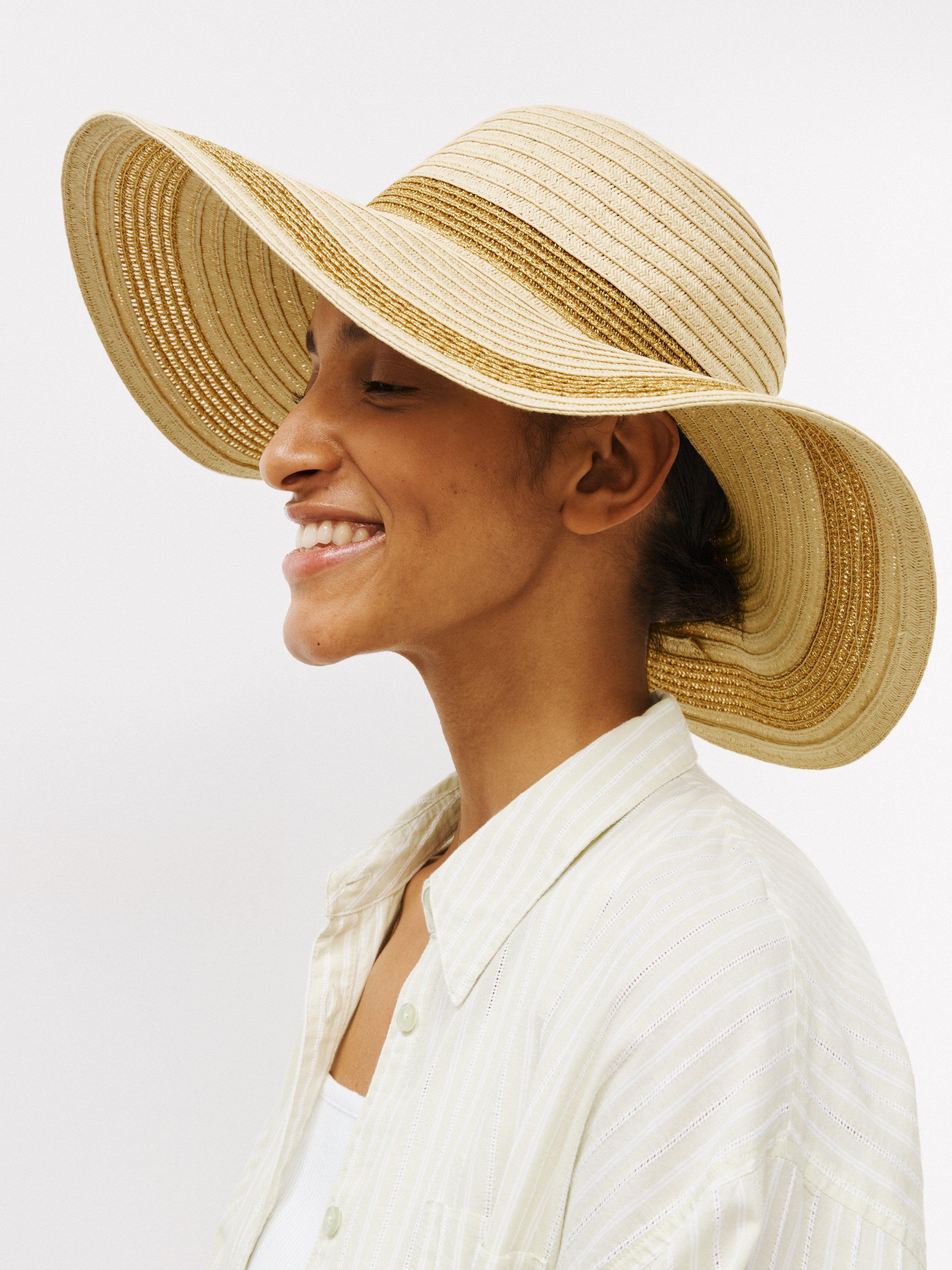 John Lewis Gold Stripe Floppy Hat, Gold/Natural