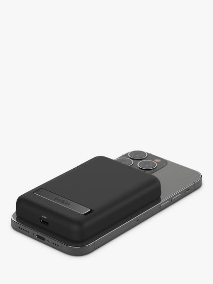 Belkin 5K Magnetic Wireless Portable Power Bank with Stand for iPhone 12, 13, 14 & 15, Black, Black