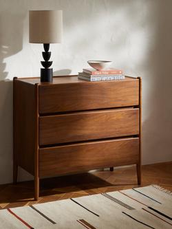 John Lewis Scandi 3 Drawer Wood Chest, Walnut Finish - view 2, Walnut Finish