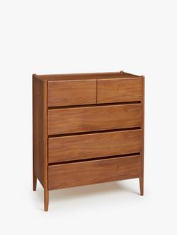 John Lewis Scandi 5 Drawer Wood Chest, Walnut Finish, Walnut Finish