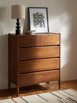 John Lewis Scandi 5 Drawer Wood Chest, Walnut Finish - view 2, Walnut Finish