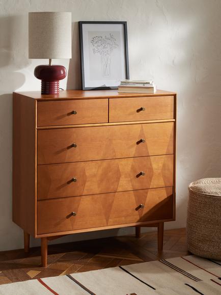 John Lewis Marquetry 5 Drawer Wood Chest, Natural - view 2, Natural