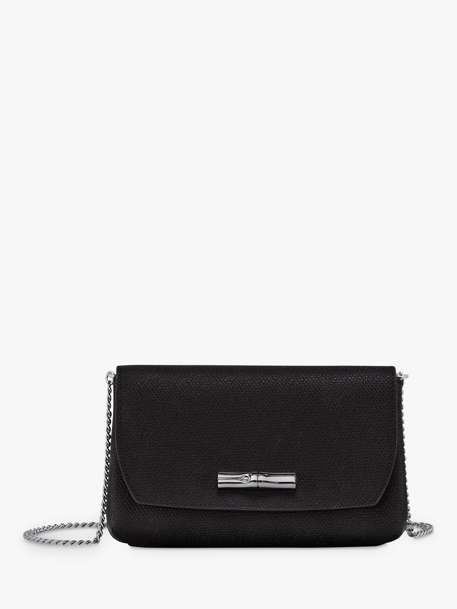 Longchamp Roseau Leather Clutch Bag, Black