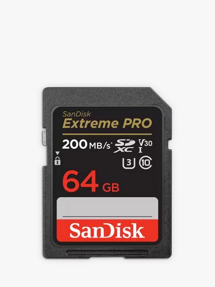 SanDisk Extreme Pro UHS-1, Class 10, SDXC Card, up to 200MB/s Read Speed, 64GB, Black