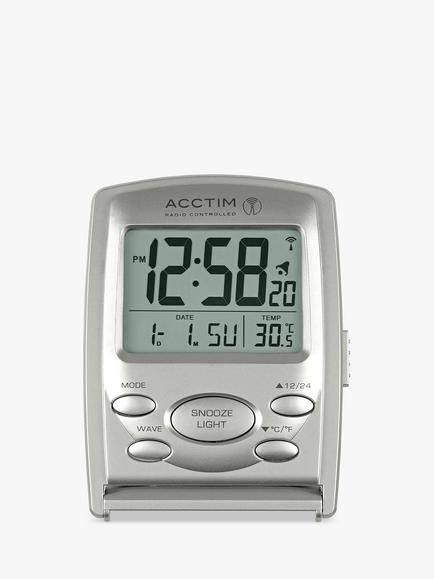 Acctim Vista Radio Controlled Digital Travel Alarm Clock, Silver - view 2, Silver