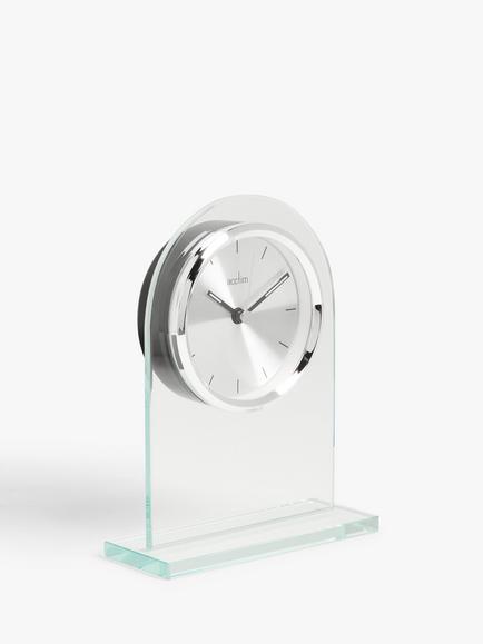 Acctim Ledburn Glass Mantel Clock, Clear/Silver, H17cm - view 2, Silver