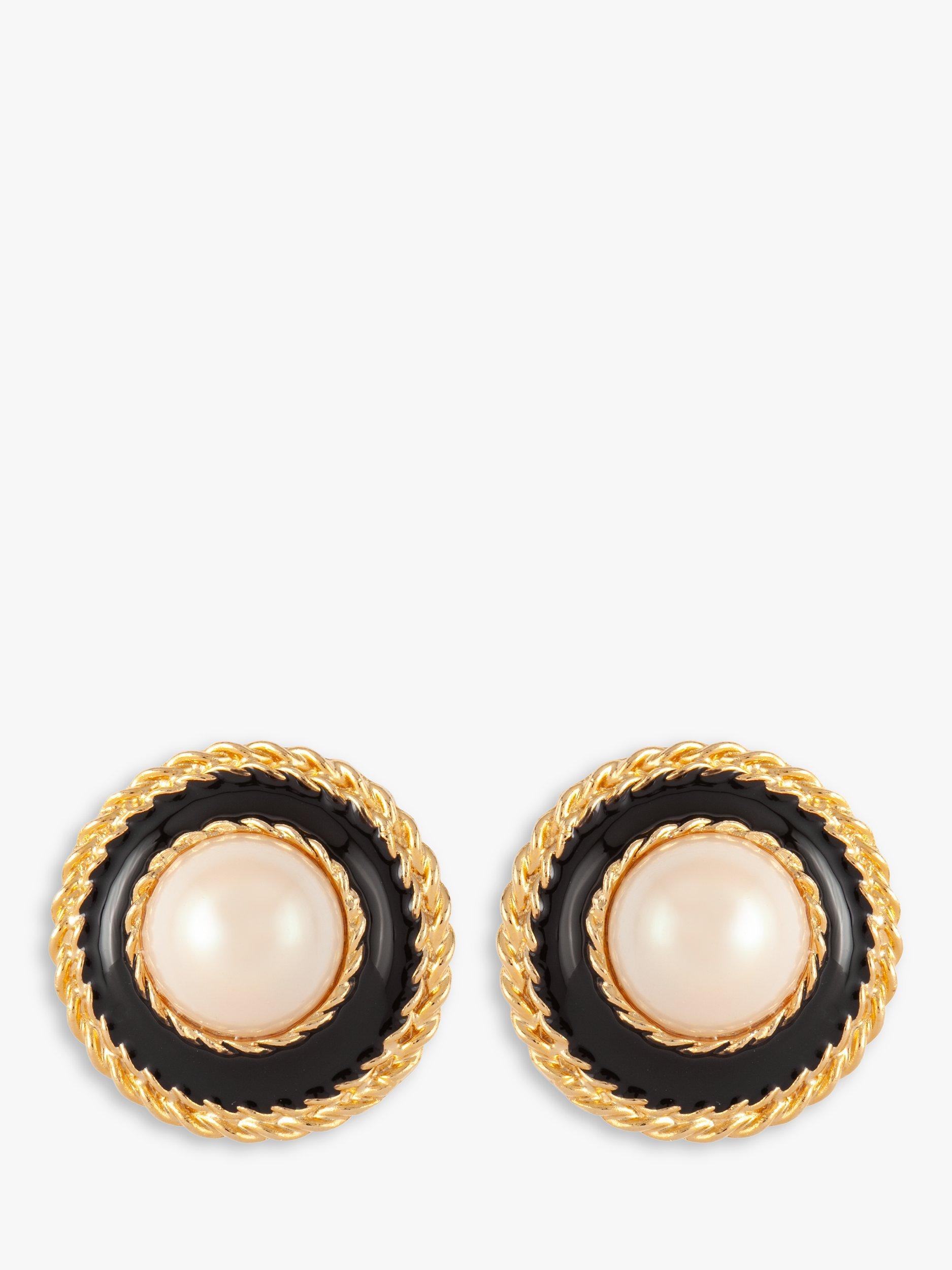 Product image 1 of 3, which shows Susan Caplan Pre-Loved Rediscovered Oversized Faux Pearl & Enamel Clip-On Earrings, Dated Circa 1990s