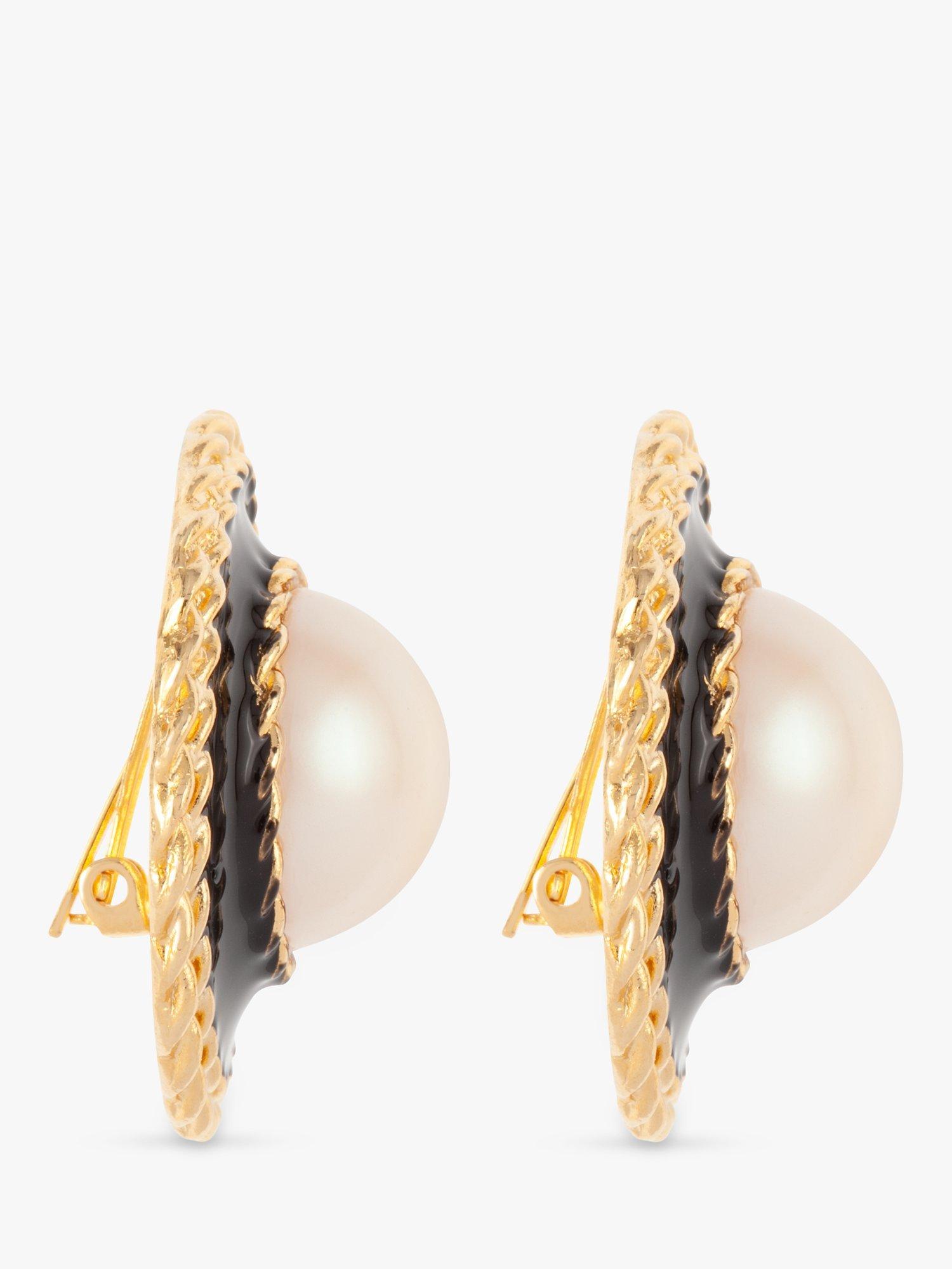 Product image 2 of 3, which shows Susan Caplan Pre-Loved Rediscovered Oversized Faux Pearl & Enamel Clip-On Earrings, Dated Circa 1990s