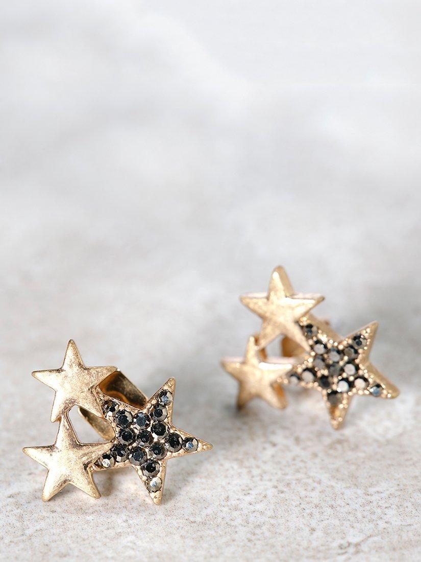 Mint Velvet Triple Star Earrings, Gold