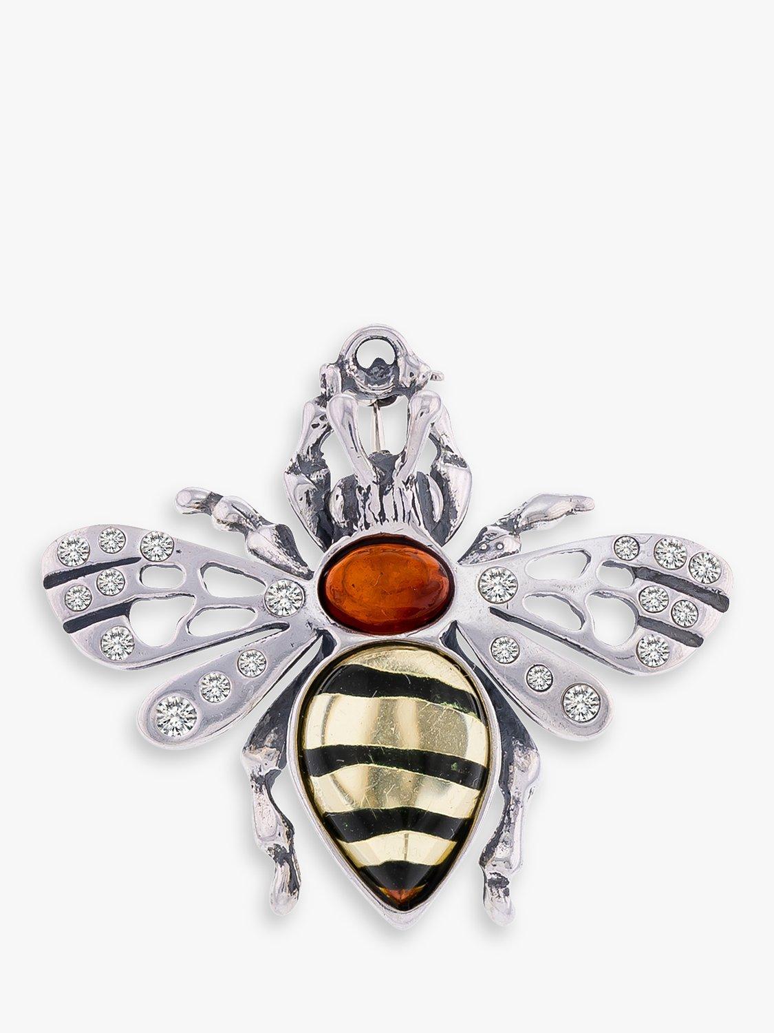 Be-Jewelled Amber and Cubic Zirconia Bee Brooch, Cognac/Lemon