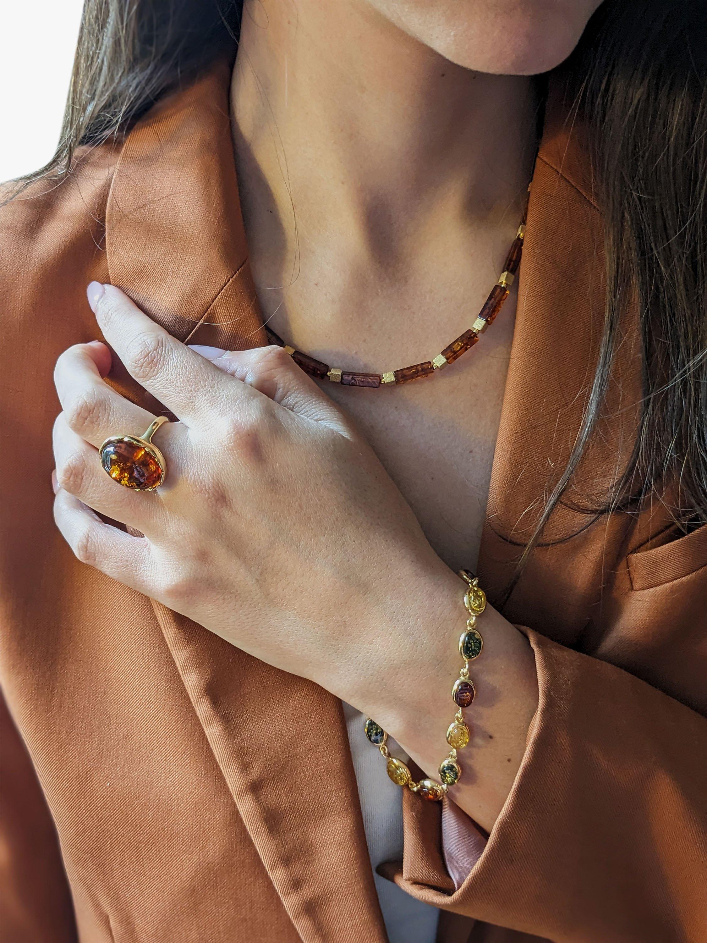 Product image 5 of 5, which shows Be-Jewelled Baltic Amber and Square Statement Collar Necklace, Gold/Cognac