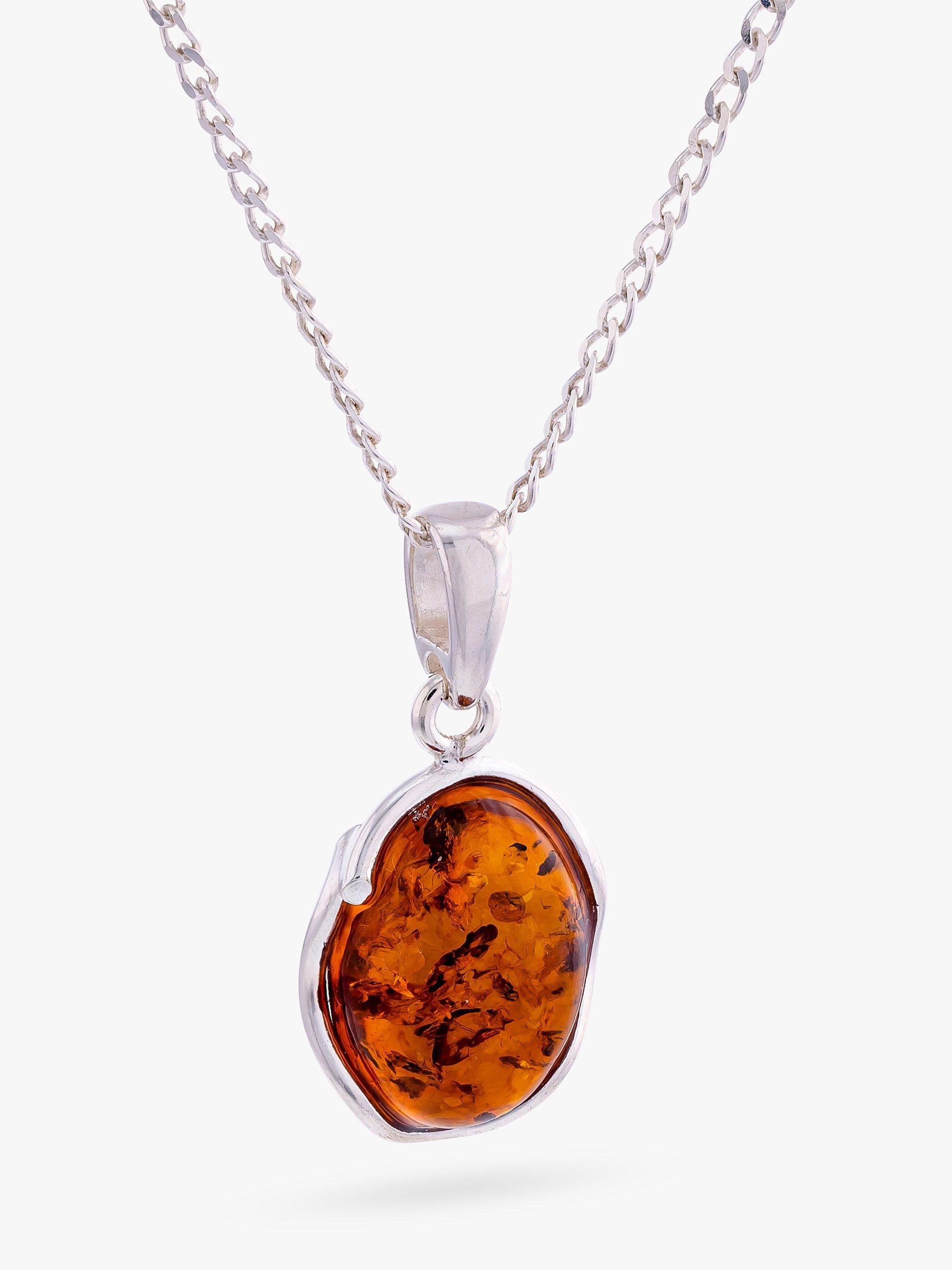 Product image 1 of 3, which shows Be-Jewelled Baltic Amber Pendant Necklace, Silver/Cognac