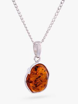 Be-Jewelled Baltic Amber Pendant Necklace, Silver/Cognac, Silver/Cognac