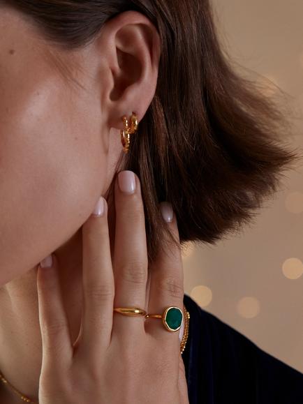 Monica Vinader MV Siren™ Gemstone Medium Ring, Gold/Green - view 2, Gold/Green