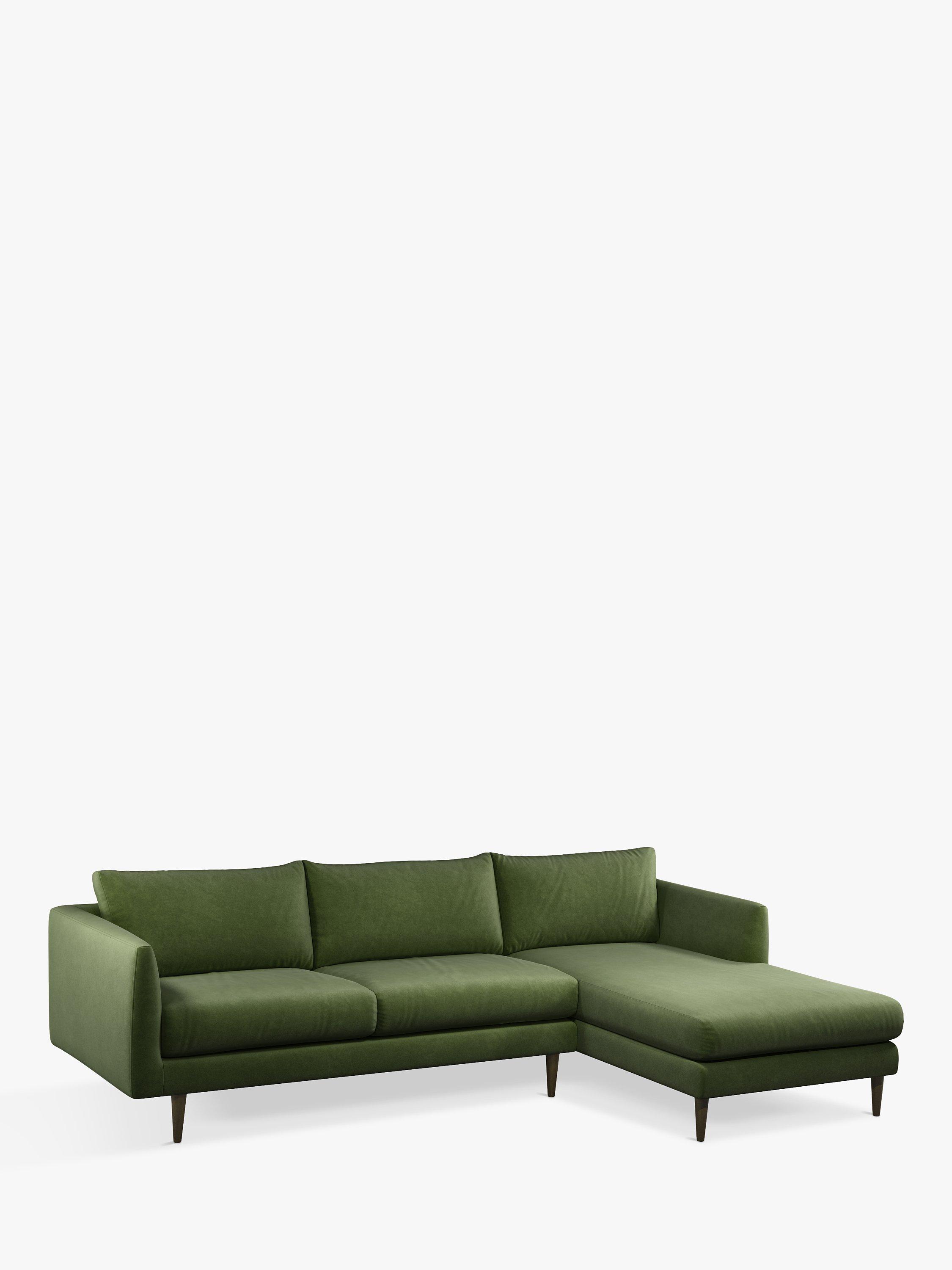 Latimer Range, John Lewis + Swoon Latimer Large 3 Seater Chaise End Sofa, Fern Green Velvet