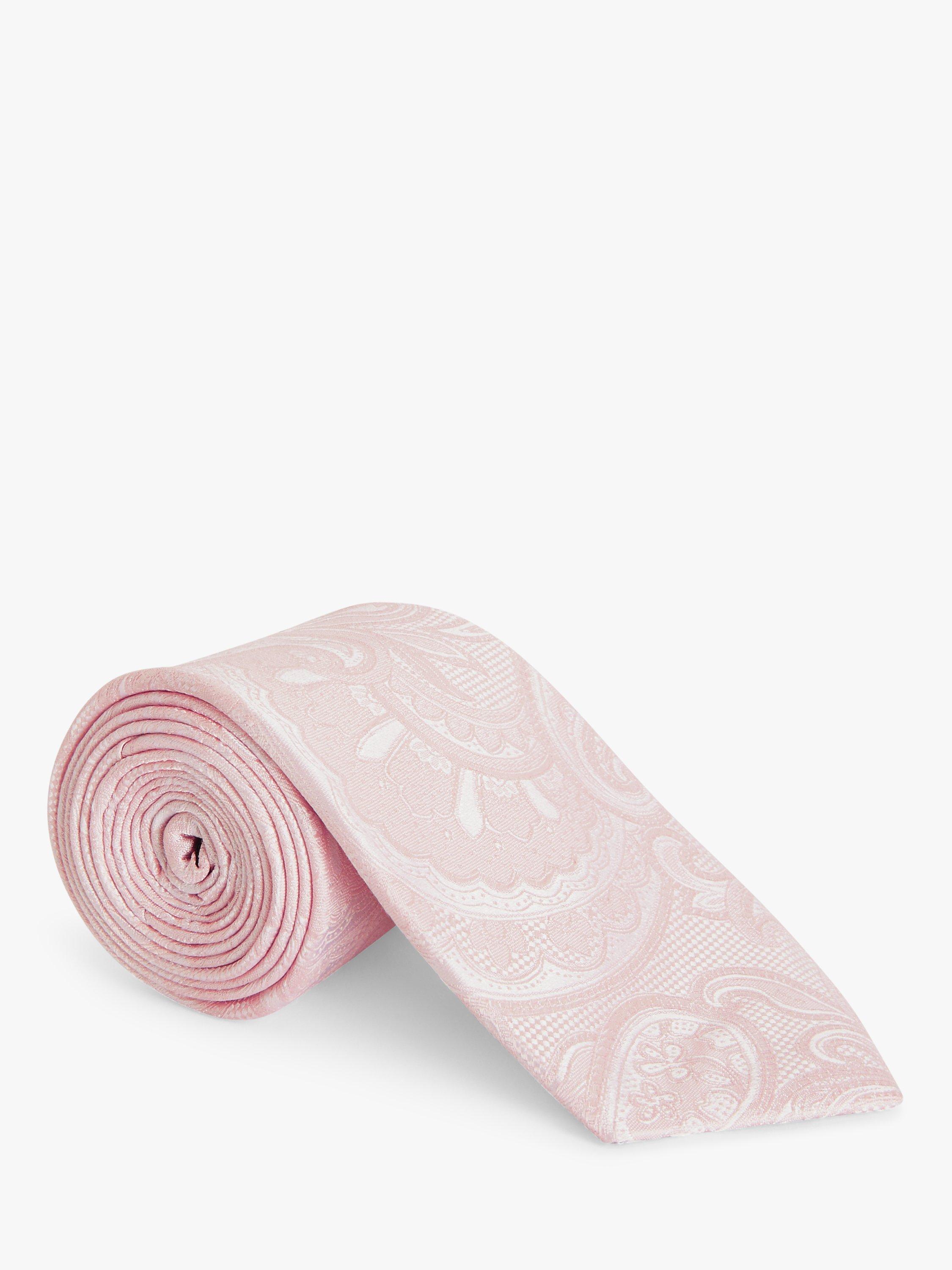 John Lewis Silk Paisley Tie, Light Pink
