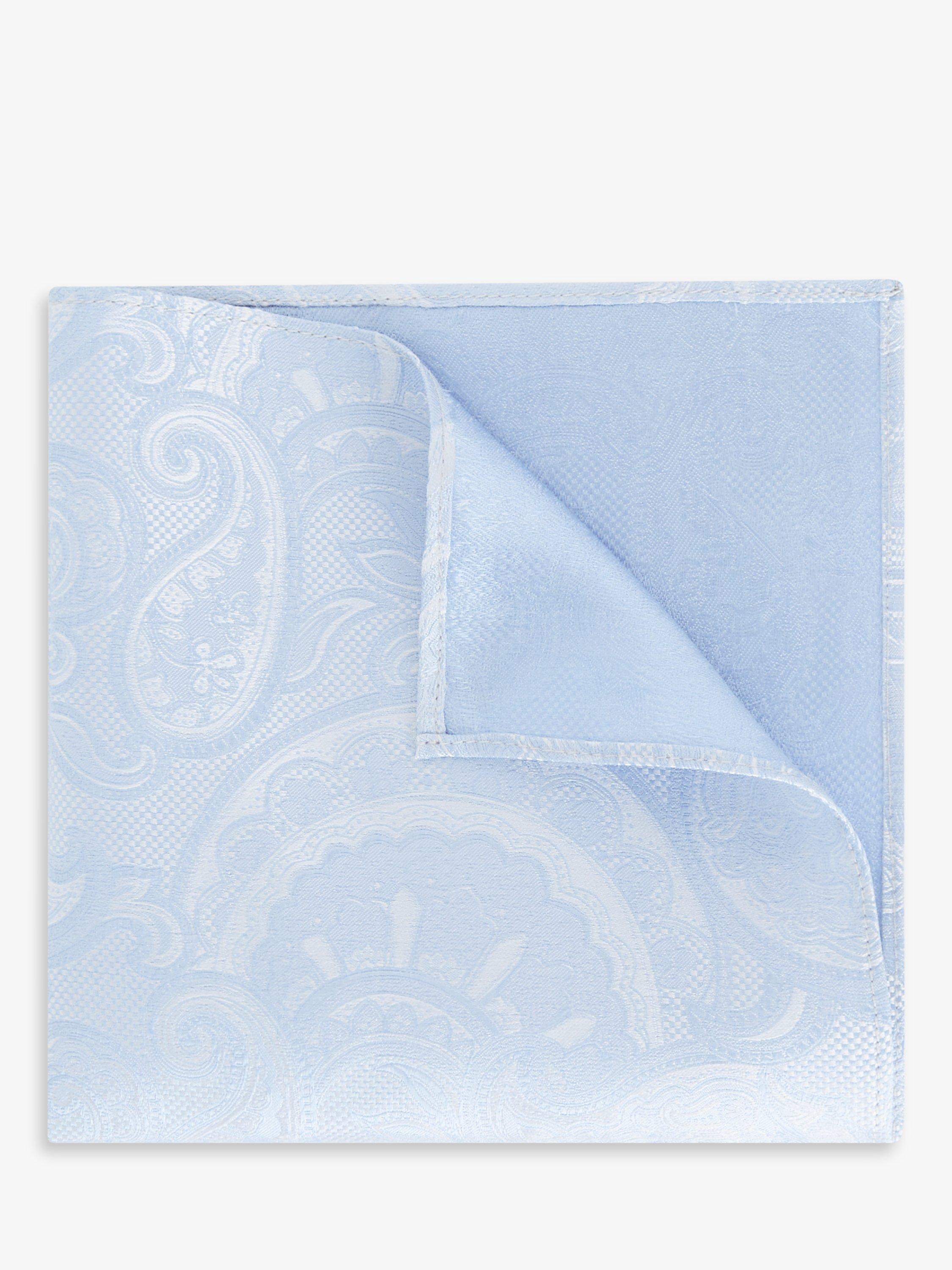John Lewis Silk Paisley Pocket Square, Light Blue