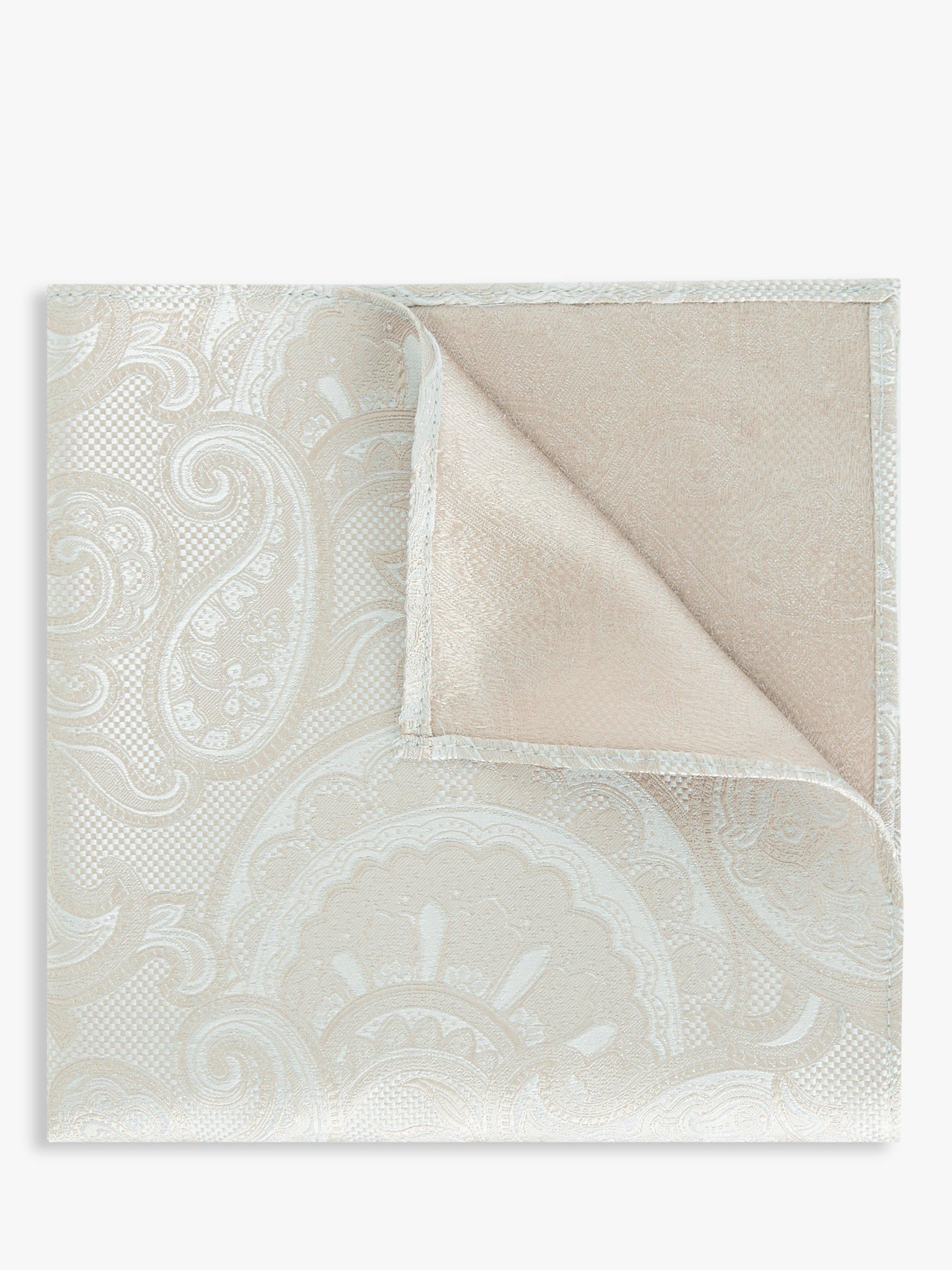 John Lewis Silk Paisley Pocket Square, Champagne