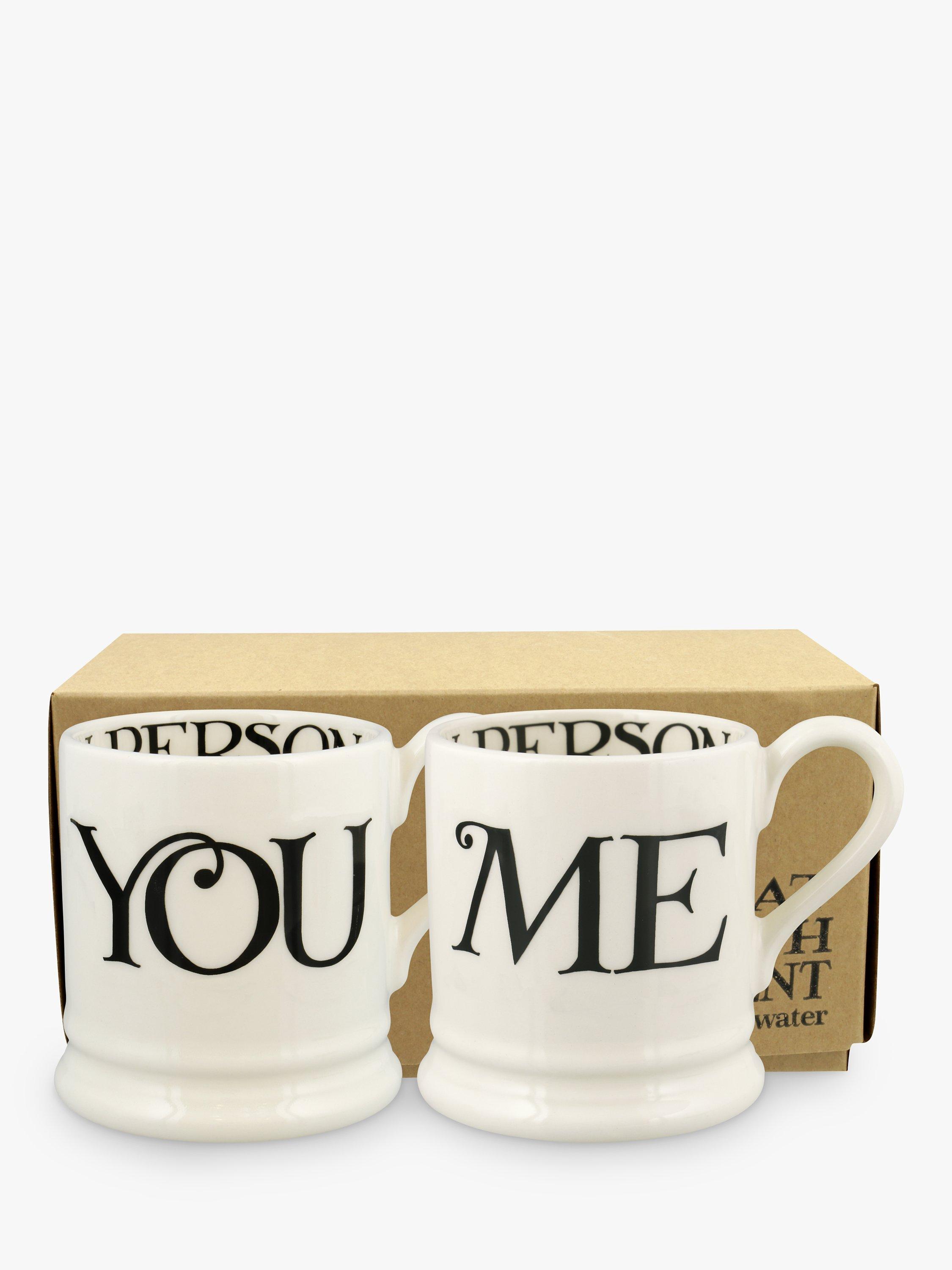 Emma Bridgewater Black Toast 'You & Me' Half Pint Mugs, Set of 2, 300ml, Cream/Black