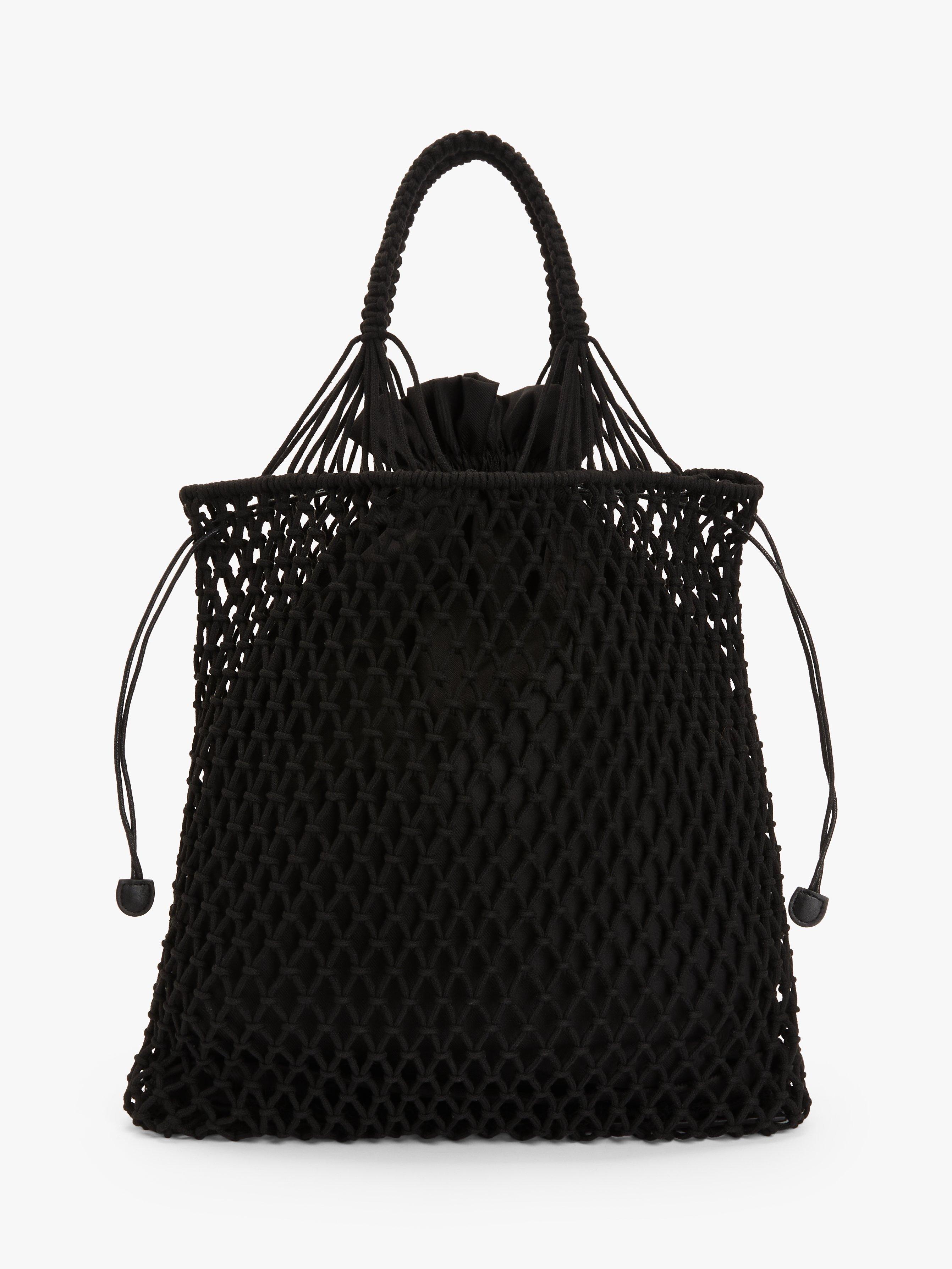 John Lewis ANYDAY Macramé Tote Bag, Black